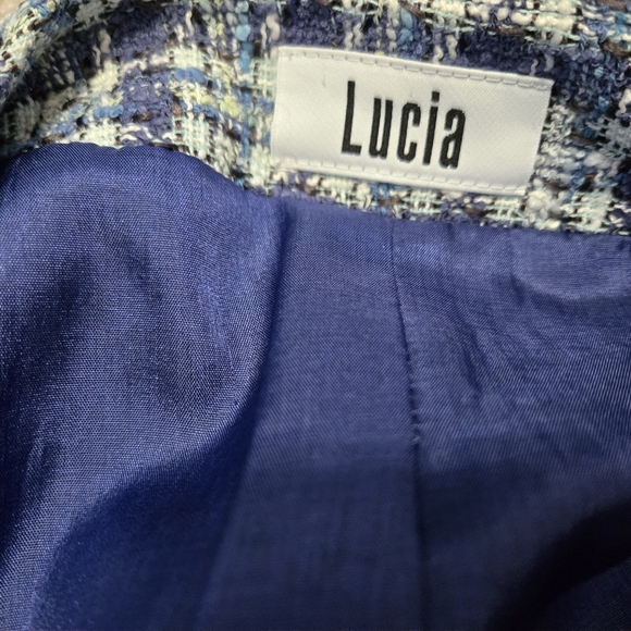 LUCIA Blue and White Women's Tweed Jacket. Size Italy 42/ Large - Picture 10 of 13